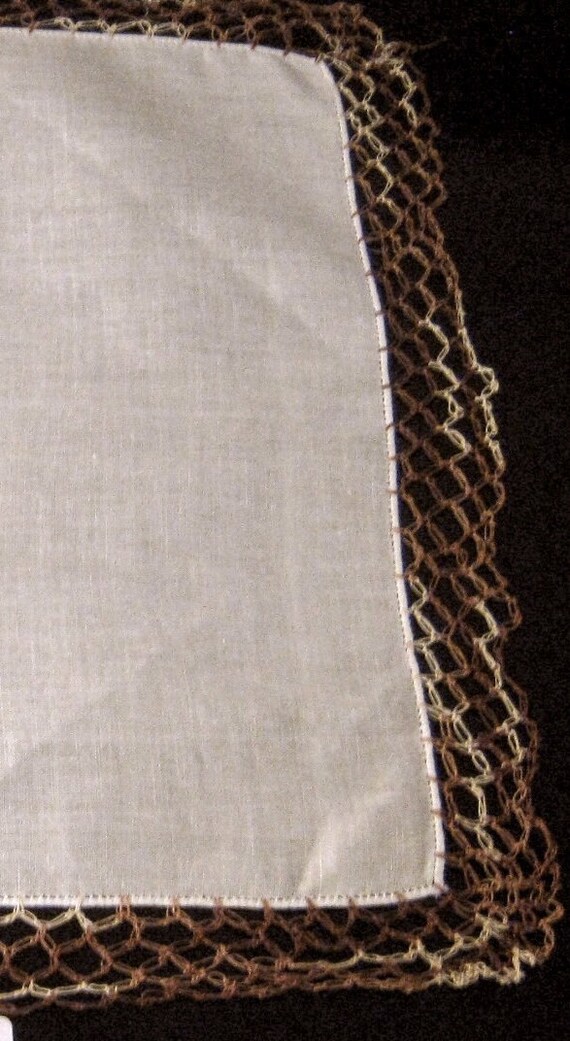 Vintage White Hanky with Variegated Brown Crochet… - image 4