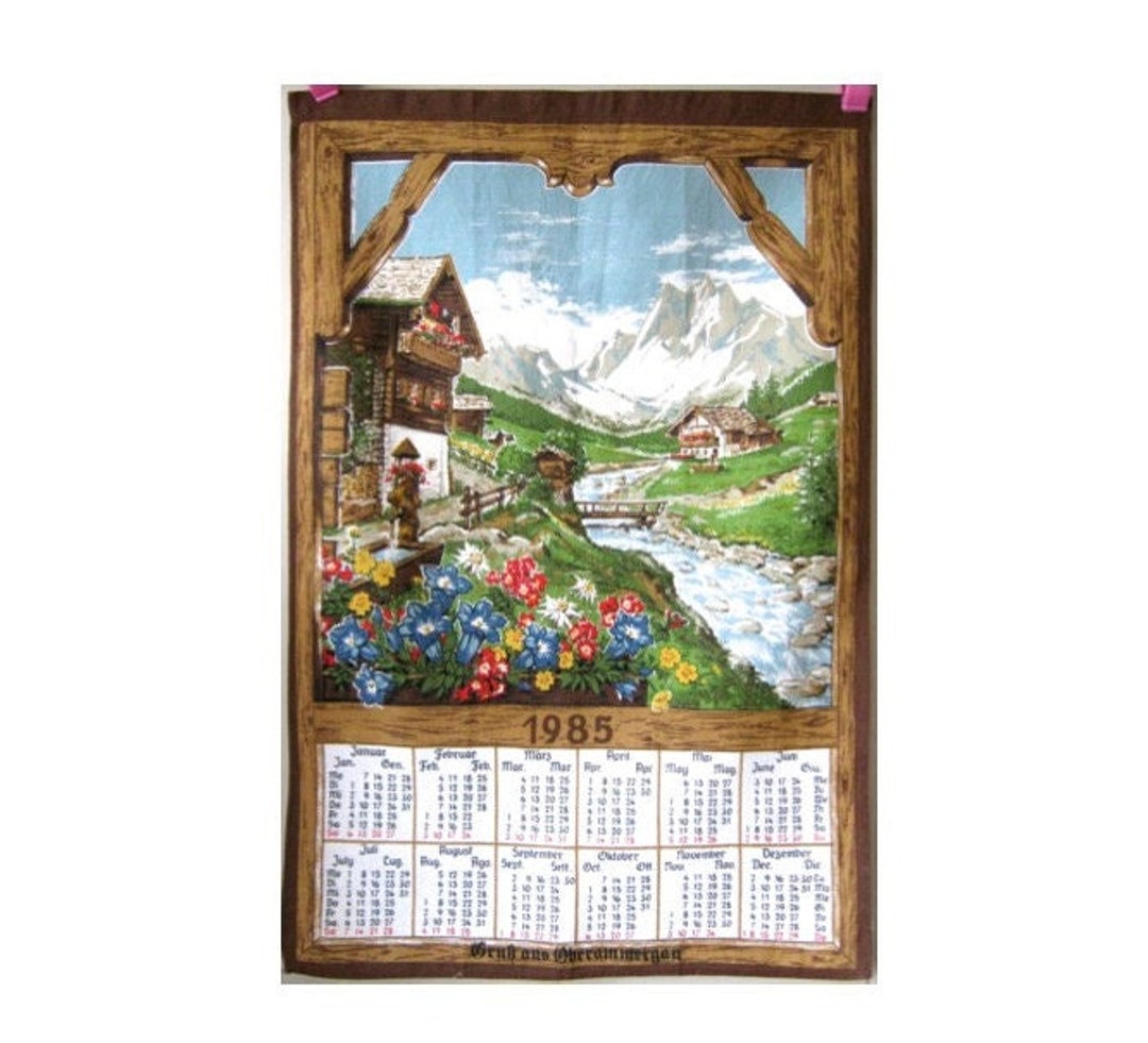 Vintage 1985 Tea Towel German Alpine Scenery Wall Hanging 1980's