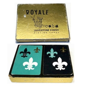 Vintage Royale Playing Cards with Jokers & Original Box | Full Bridge Set Fleur De Lis Design w/Lustertone Finish | Heine Publishing Co. USA