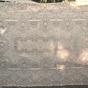 Vintage Cream and Beige Lacy Tablecloth | 96" x 68" Rectangular Faux Quaker Lace Style Table Cover | Boho Chic Wedding Decor | Retro Linens