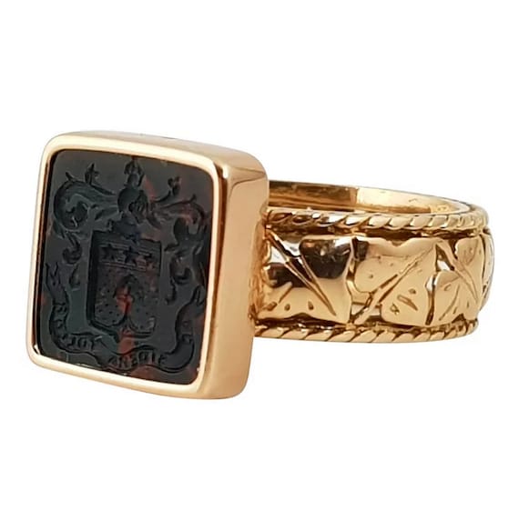 Antique Bloodstone Intaglio Signet Ring, Heraldic