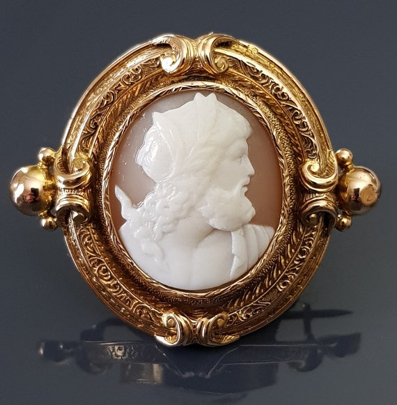 French Antique Sardonyx Shell Cameo Brooch Zeus 18