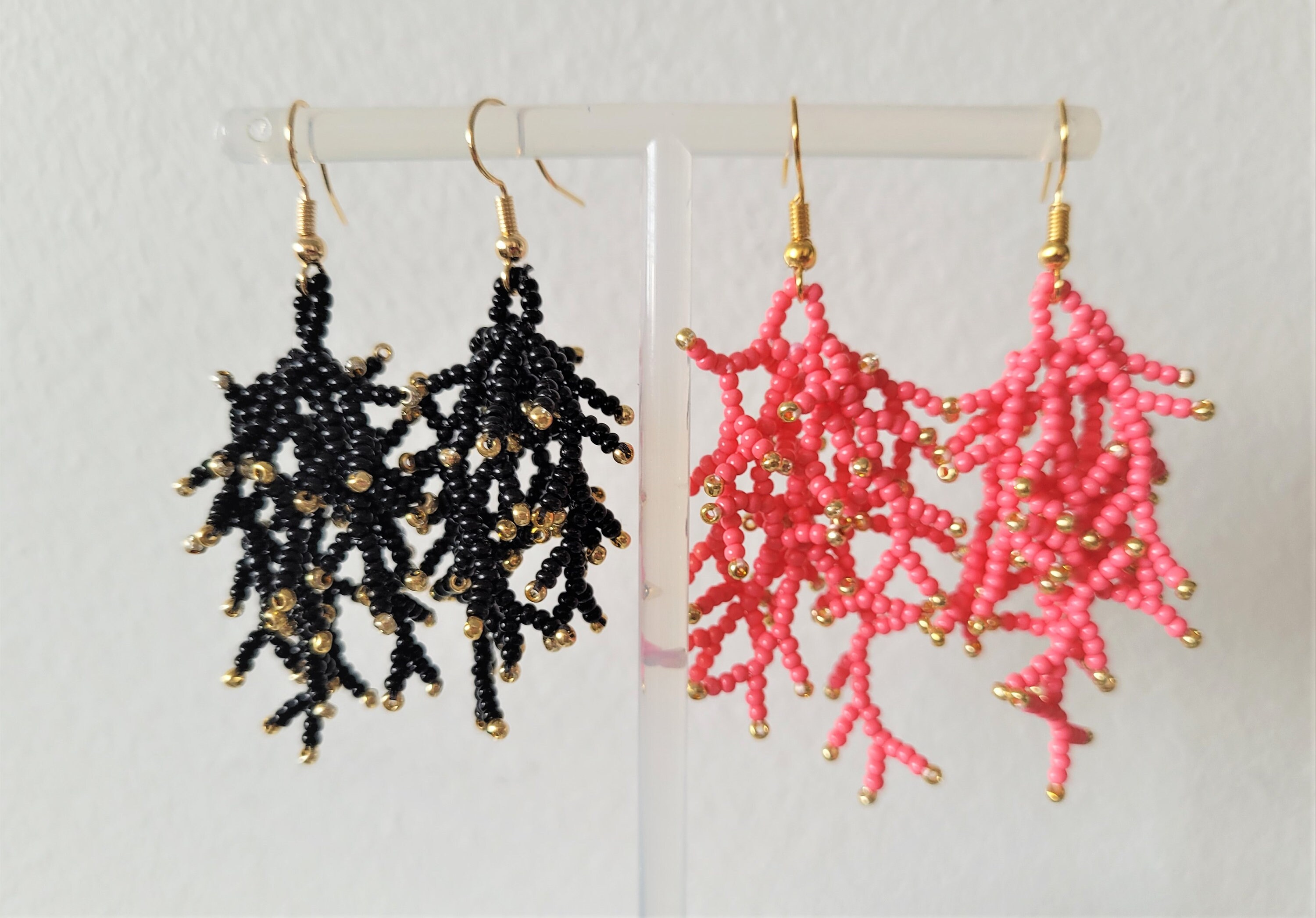 【正規品直輸入】 Beaded Earrings, Coral Branch Style, Pearl Fringes, 2 Colors ビーズ、ガラス