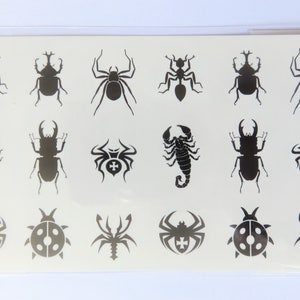 mini tattoos, insects, black monochrome, scorpion, beetle, louse, 18 tattoos/sheet