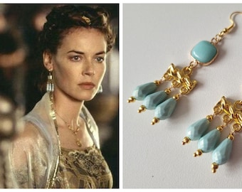 triple pendant earrings, loosely inspired by the film Gladiator, natural stones acrylic beads, 3 models