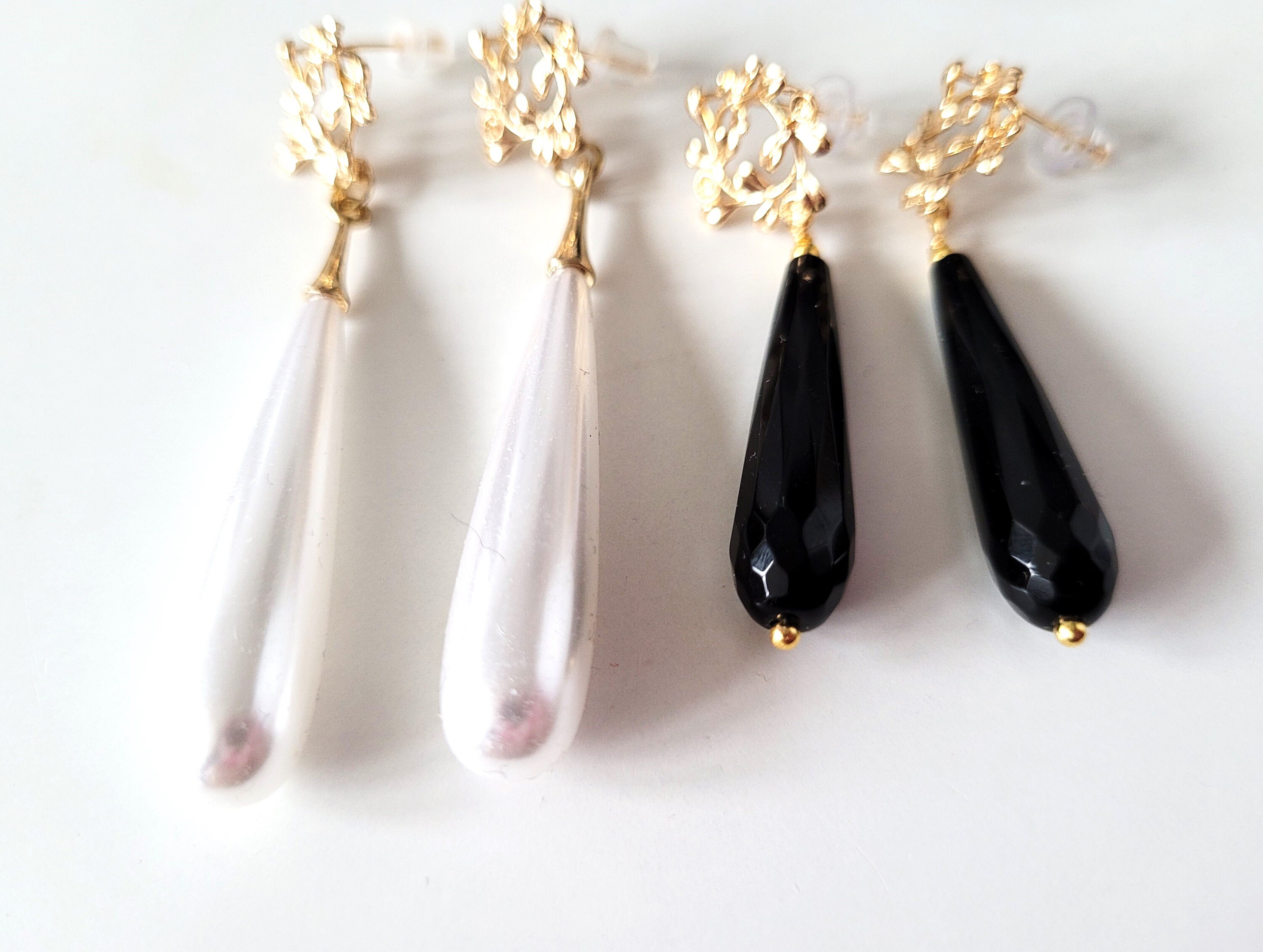 Boucles D'oreilles Pendantes Vintage Art Nouveau - Cristal Swarovski & Laiton Doré - Fait Main