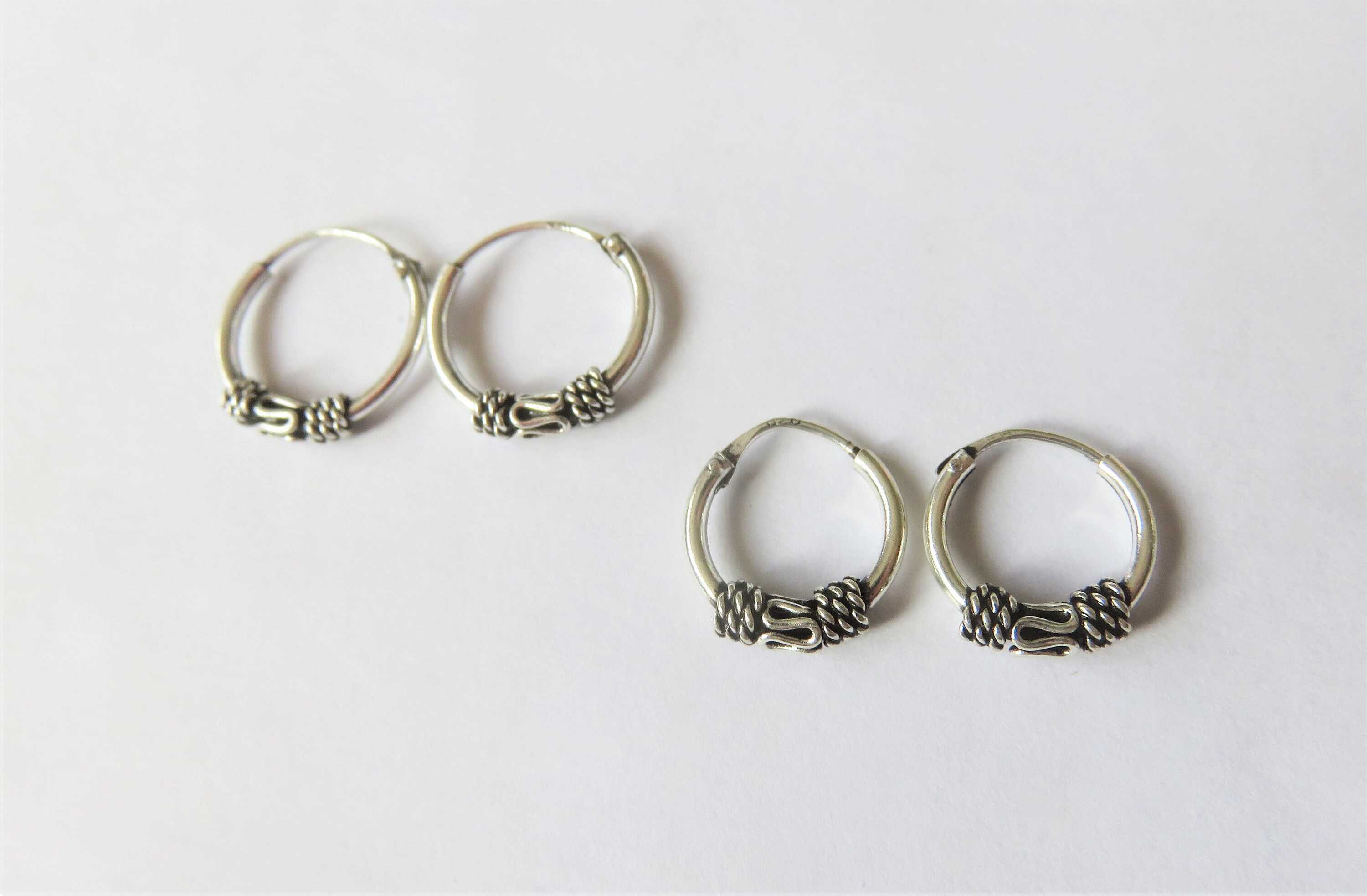 Boucles D'oreilles Créoles En Argent 925 Bali - Diamètre 16mm, Style Ethnique, Neuf Avec étiquettes