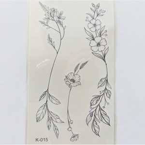 temporary tattoo, flowers, monochrome black, 3 tattoos/sheet