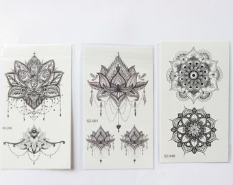 temporary tattoo, ephemeral, Indian style, 4 models, 2 or 3 tattoos/board