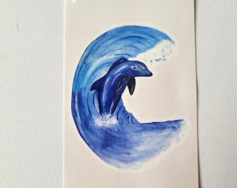 Temporäres, kurzlebiges Tattoo, Delfinmuster in der Welle, blau