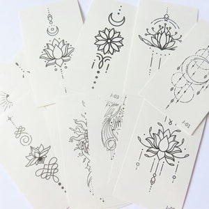 x5 temporary tattoos, set of 5 tattoos, graphic, monochrome black