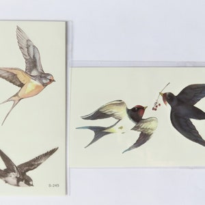 temporary, ephemeral tattoo, 2 swallows, birds, 2 models, 2 tattoos/board