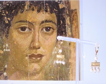 Ohrringe im Antik-Stil, inspiriert von Fayum-Porträts aus dem römischen Ägypten, Crotalia, Imitationsperlen, 2 Designs