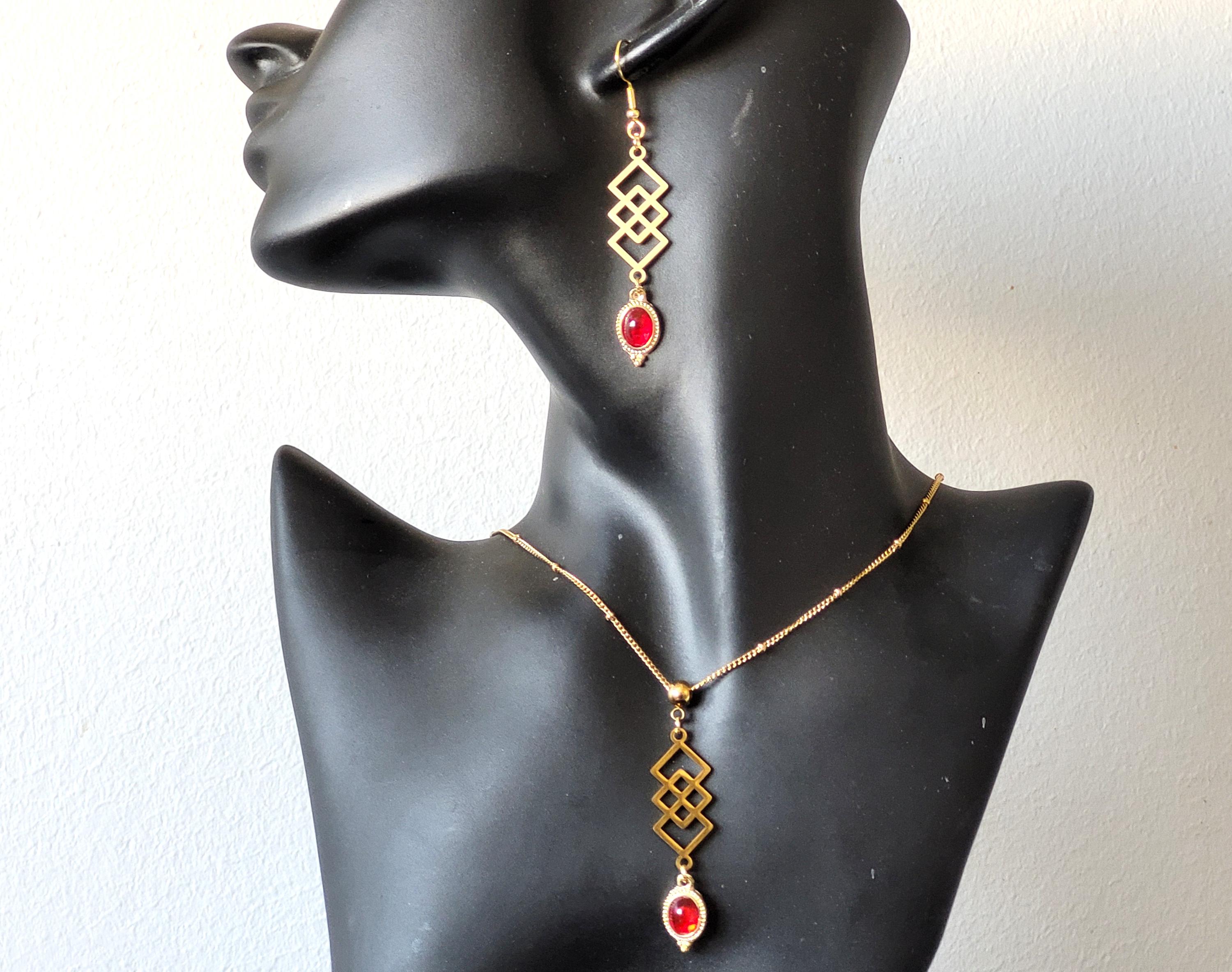 Parure De Bijoux Fantaisie - Boucles D'oreilles Pendantes Et Collier Argentés Avec Perles Orange