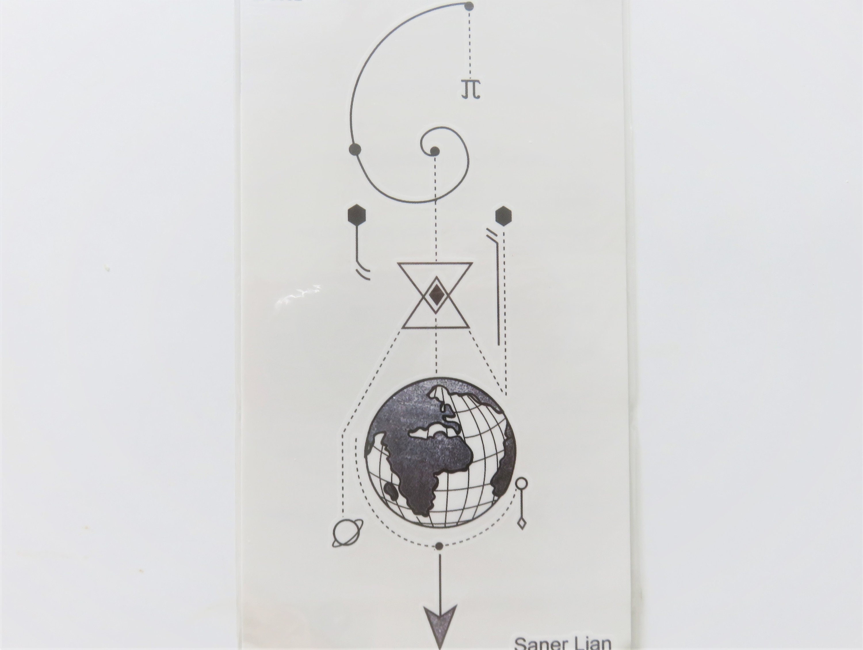 monochrome black temporary ephemeral tattoo, geometry, spiral, earth, universe