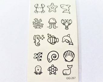 Temporäre Mini-Tattoos, Ozeanmotiv, 14 Tattoos/Tafel