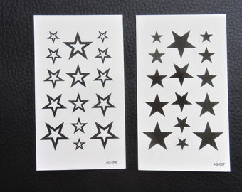 temporary tattoo, ephemeral, stars, 2 models, monochrome black, 15 tattoos/sheet