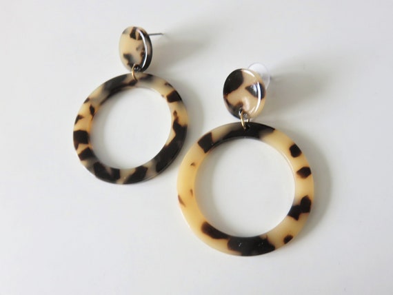 Boucles D'oreilles Vintage En Acétate De Cellulose - Écailles De Tortue Ambré - Dormeuses