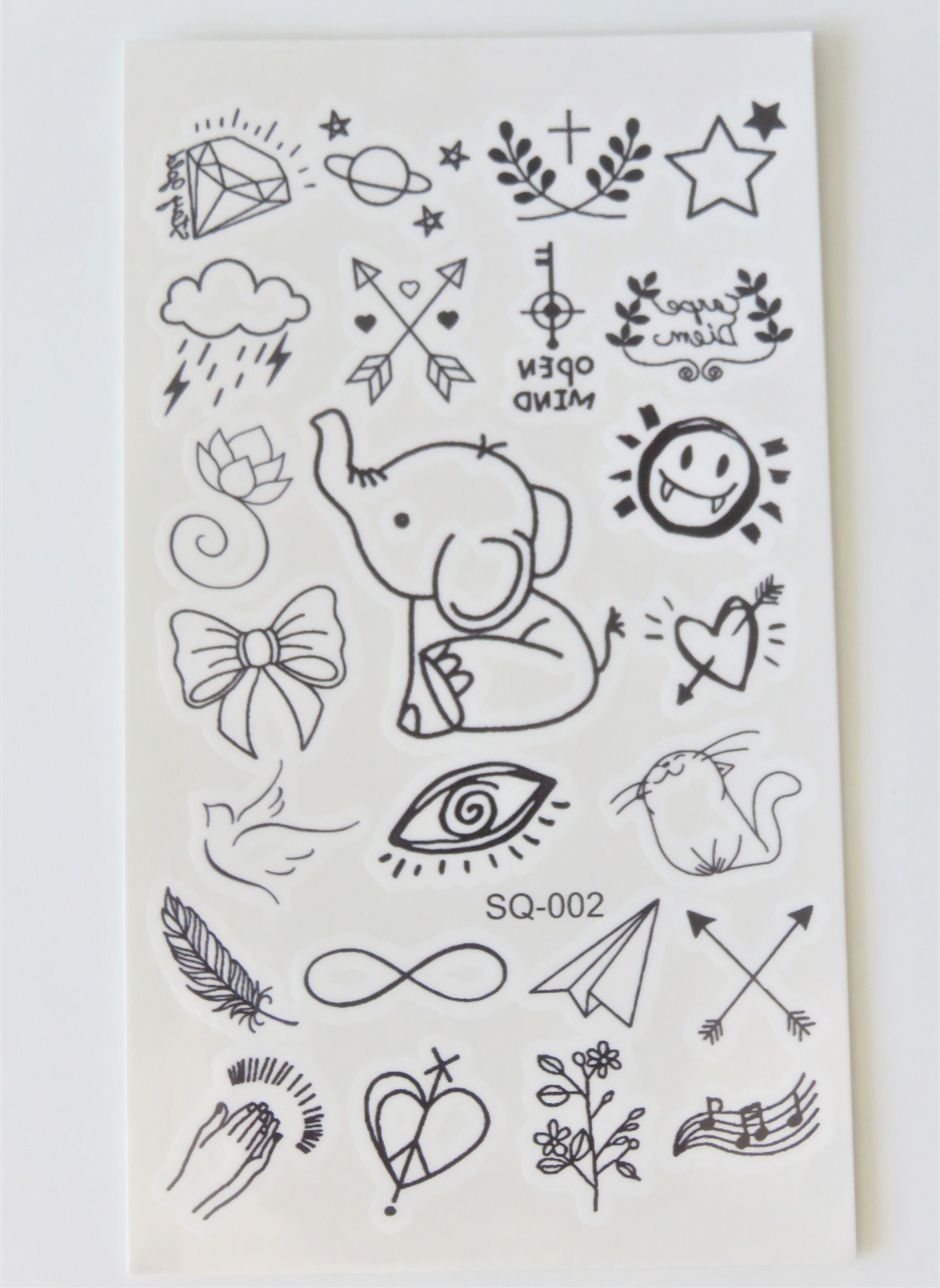 Mini Temporary Ephemeral Tattoos Symbols Animals Monochrome