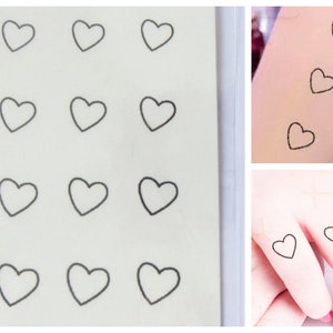 Mini-Herz-Tattoo, schwarz monochrom, 12 Tattoos/Brett