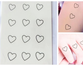 mini heart tattoo, monochrome black, 12 tattoos/sheet