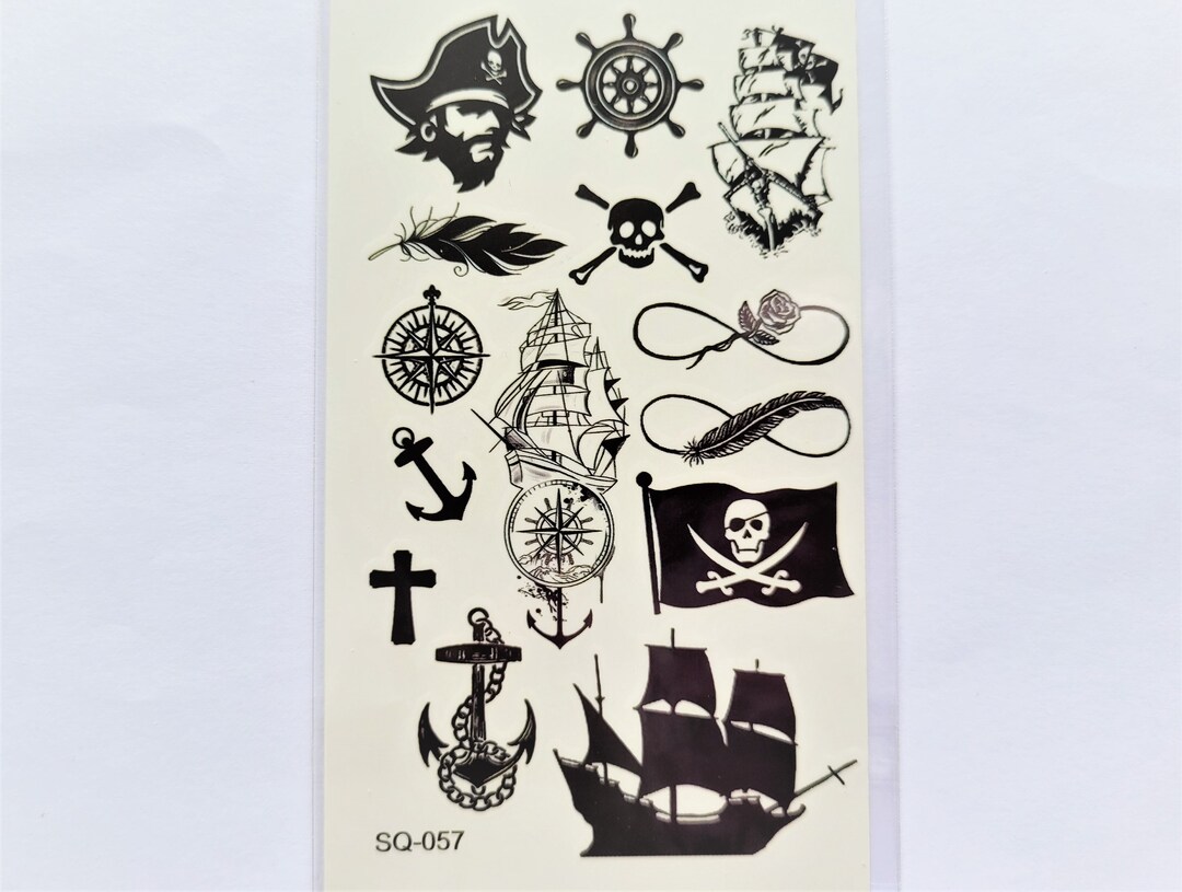Temporary Ephemeral Tattoo, Privateer, Pirate, Ships, Anchor, 14