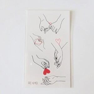 temporary tattoo with crossed hands, heart, 5 tattoos/sheet