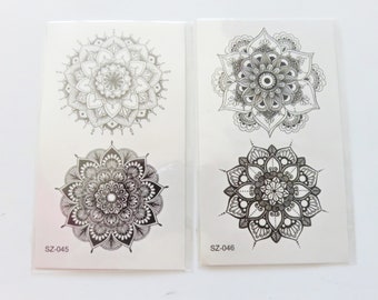 temporary ephemeral tattoo Indian motif, rosettes, mandalas, 2 boards, 10.5 x 6cm, 2 tattoos/board