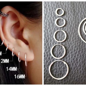 paire de créoles en argent 925 sterling, diamètre EXTERIEUR 8mm, 10mm, 12mm, 14mm, 16mm, homme/femme