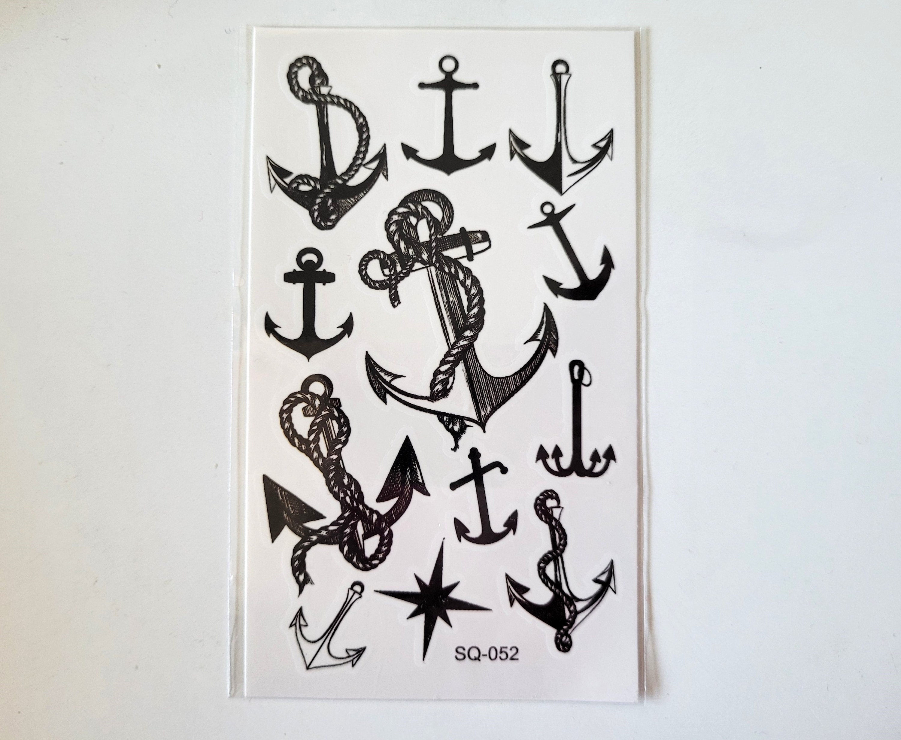 Temporäres, vergängliches Tattoo, Muster mit Meeresankern, 12 Mini-Tattoos/Tafel,  einfarbig schwarz - Etsy Österreich, image size:3000x2464