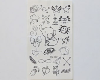 Temporäre Mini-Tattoos, Symbole, Tiere, einfarbig schwarz, viele Tattoos/Blatt
