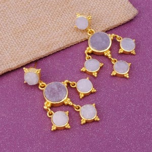 Druzy Stein Ohrringe mit Vergoldeten Ohrhängern, Statement Schmuck, Boho Chic Baumeln Ohrringe, Handgemachter Schmuck Für Damen. E-970