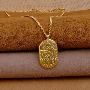 Libra Zodiac Necklace, Gold Plated Libra Pendant, Astrology Jewelry, Celestial Gift for Her, Horoscope Necklace, Birthday Gift, Libra Zodiac