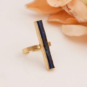 Handcrafted Blue Mohave Turquoise Ring, Vertical Bar Ring in Gold-Plated Setting, Mohave Turquoise Ring For Women Gift Jewelry R-619