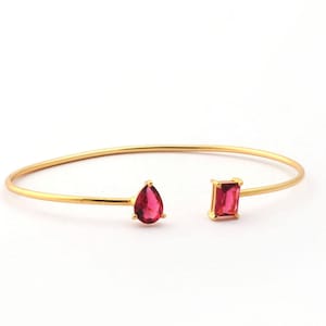 Dainty Gemstone Bangle, Faceted Double Shape Gemstone Jewelry, Handmade Gold Cuff Band Boho Bangle, Minimalist Bangle Gift Jewelry. (2122)