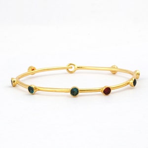 Bracciale rigido con più pietre preziose impilabili, bracciale rigido e bracciale placcato oro fatto a mano, gioielli con piccole pietre preziose rotonde, braccialetti regalo minimalisti. 2117