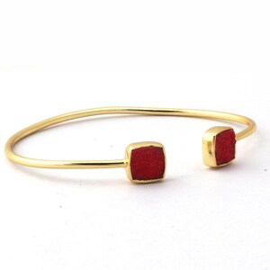 Natural Sugar Druzy Gemstone Fancy Cuff Bangles, Statement Adjustable Bangle Bracelets, Gold Plated Adjustable Boho Style Jewelry Gift. 2443