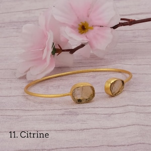 Natural Citrine Bangle, Raw Gemstone Gold Plated Cuff, Adjustable Handmade Jewelry 2131