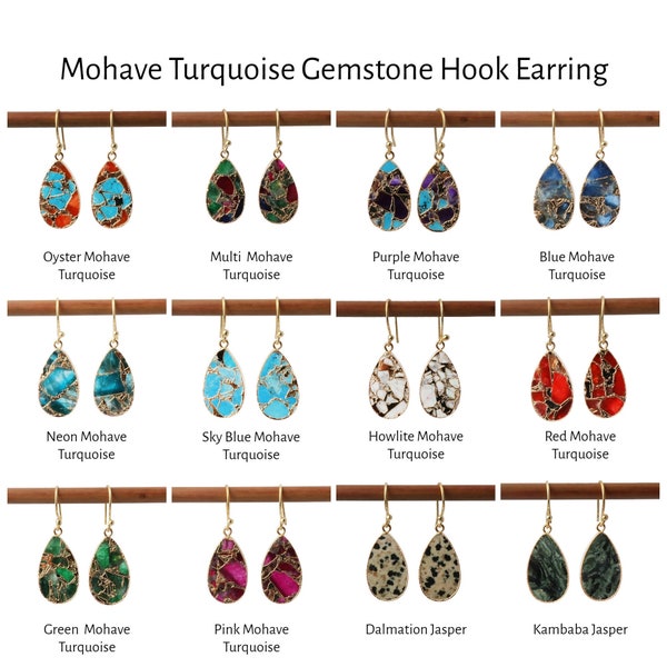 15X25 MM Pear Shape Gemstone Hook Boucles d’oreilles, Mohave Copper Turquoise Dangling Earring, Drop Dangle Earring Paires pour bijoux cadeaux. 2185