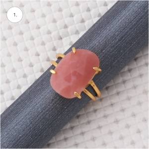 Natural Rhodochrosite Gemstone Ring, Handmade Adjustable Gold Plated Ring, Natural Stone Ring Gift For Her. B-10831