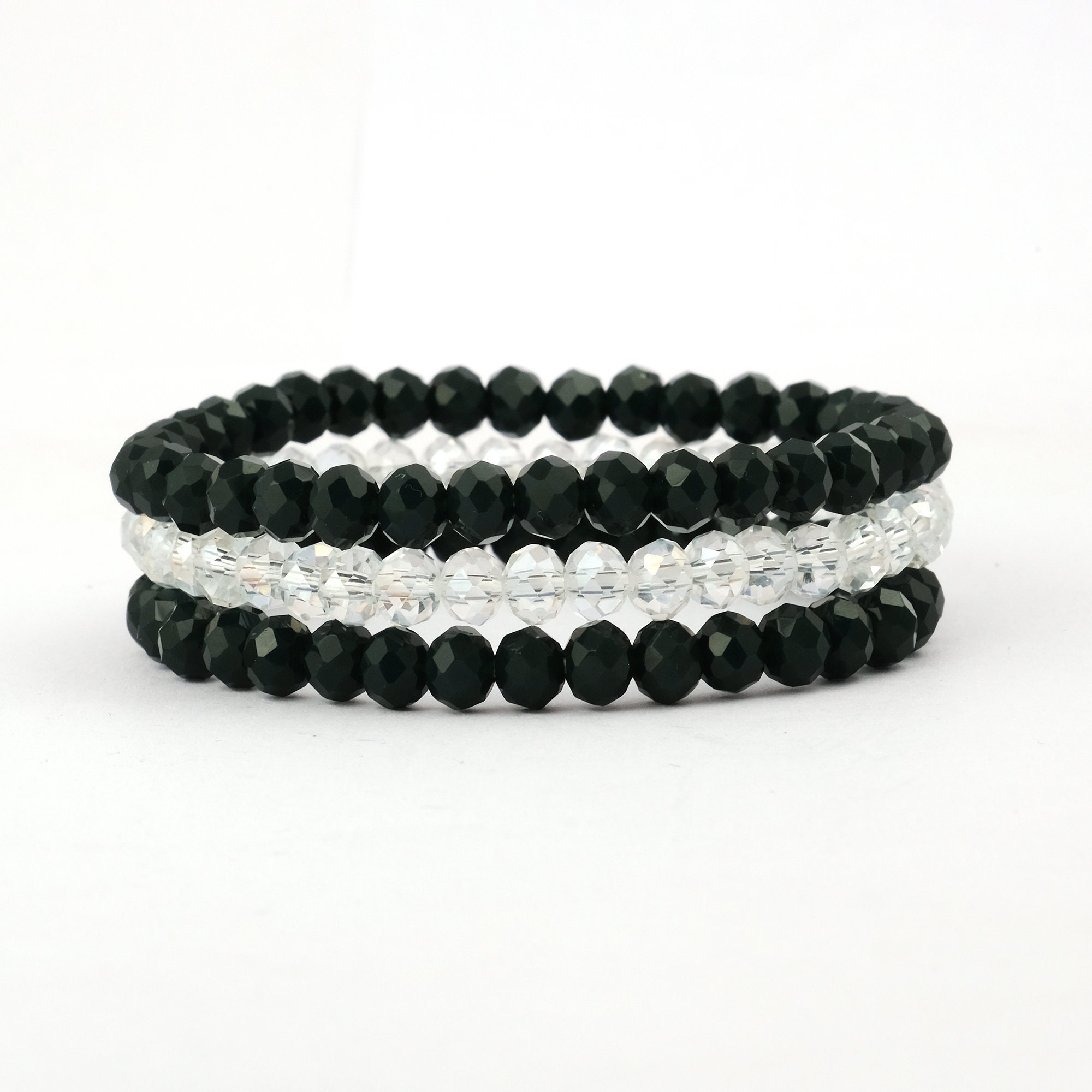 Green Onyx With Crystal Quartz Gemstone 3 Pcs. Bracelet Set Green Onyx With Crystal Quartz Gemstone 3 Pcs. Bracelet Set