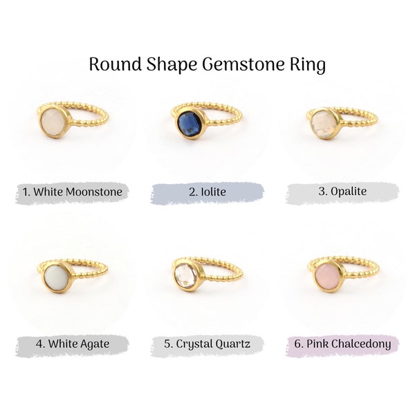 Statement Rings Pink Chalcedony, Iolite, Agate, Opalite Gemstone Jewelry, Quartz Gemstone Gold Plated Rings, Girls & Women Gift. (1419)