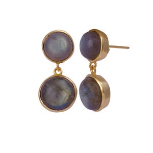 Natural Labradorite Drop Earrings, Gold-Plated Handmade Stud Earrings, Women Dainty Earrings, Statement Gemstone Earring, Gift for Her