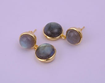 Natural Labradorite Drop Earrings, Gold-Plated Handmade Stud Earrings, Women Dainty Earrings, Statement Gemstone Earring, Gift for Her