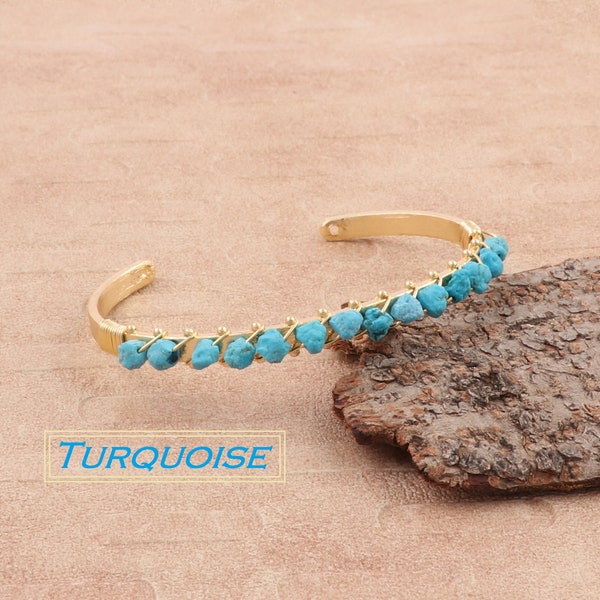 Natural Turquoise Bangle Jewelry, Gold Plated Bracelet, Turquoise December Birthstone, Gold Cuff Bangle, Women & Girls Gift  Bangle. (1411)