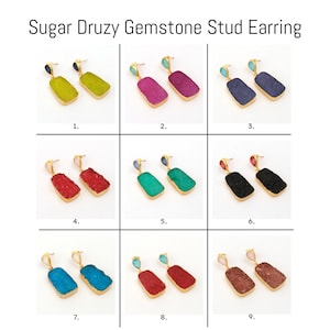 Fancy Shape Druzy With Pear Shape Stud Earring, Gold Plated Dangle Drop Earring, Natural Agate Druzy Jewelry, Quartz Stud Earring. 2104