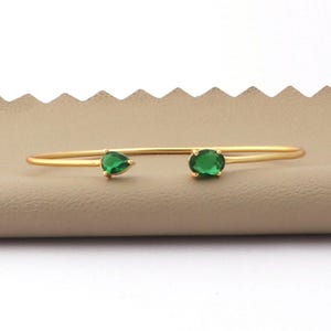 Gemstone Bangle Jewelry, Gold Plated Band Adjustable Bangle & Bracelet, Double Stone Minimalist Bangle Gift, Statement Jewelry. 2124