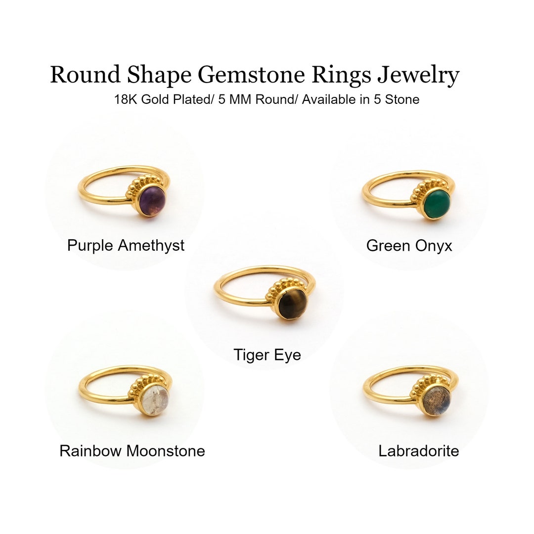 Natural Gemstone Rings, Labradorite, Moonstone, Amethyst Plain Polished ...