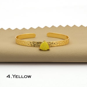 Druzy Gemstone Cuff Bangle Jewelry, Trillion Shape Agate Druzy Adjustable Bracelet Bangle,Prong Style Gold Plated Bracelet Gift Jewelry.1950