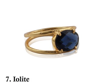 Oval Shape Gemstone Statement Rings, Prong Setting Gold Plated Jewelry, Boho Style Gift Rings, Minimalist Gemstone Ring For Women. (1748)